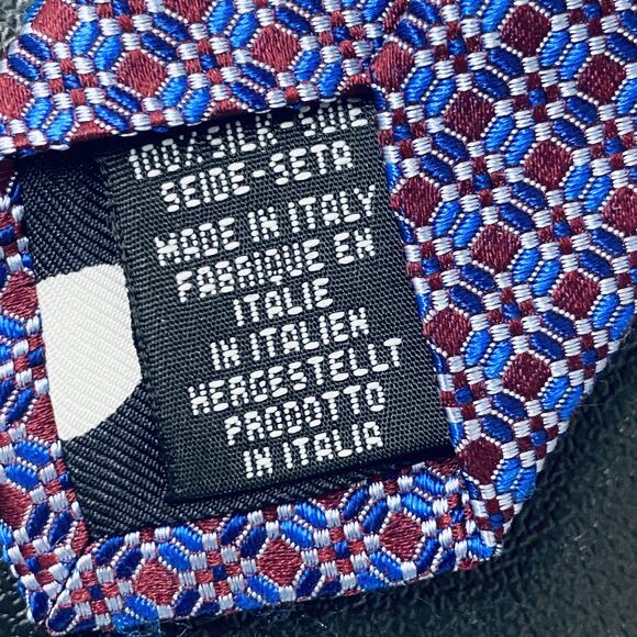 Paul Smith Tie Mens Blue Red Silk Made In Italy Geometric Pattern Classic Formal - Picture 4 of 5